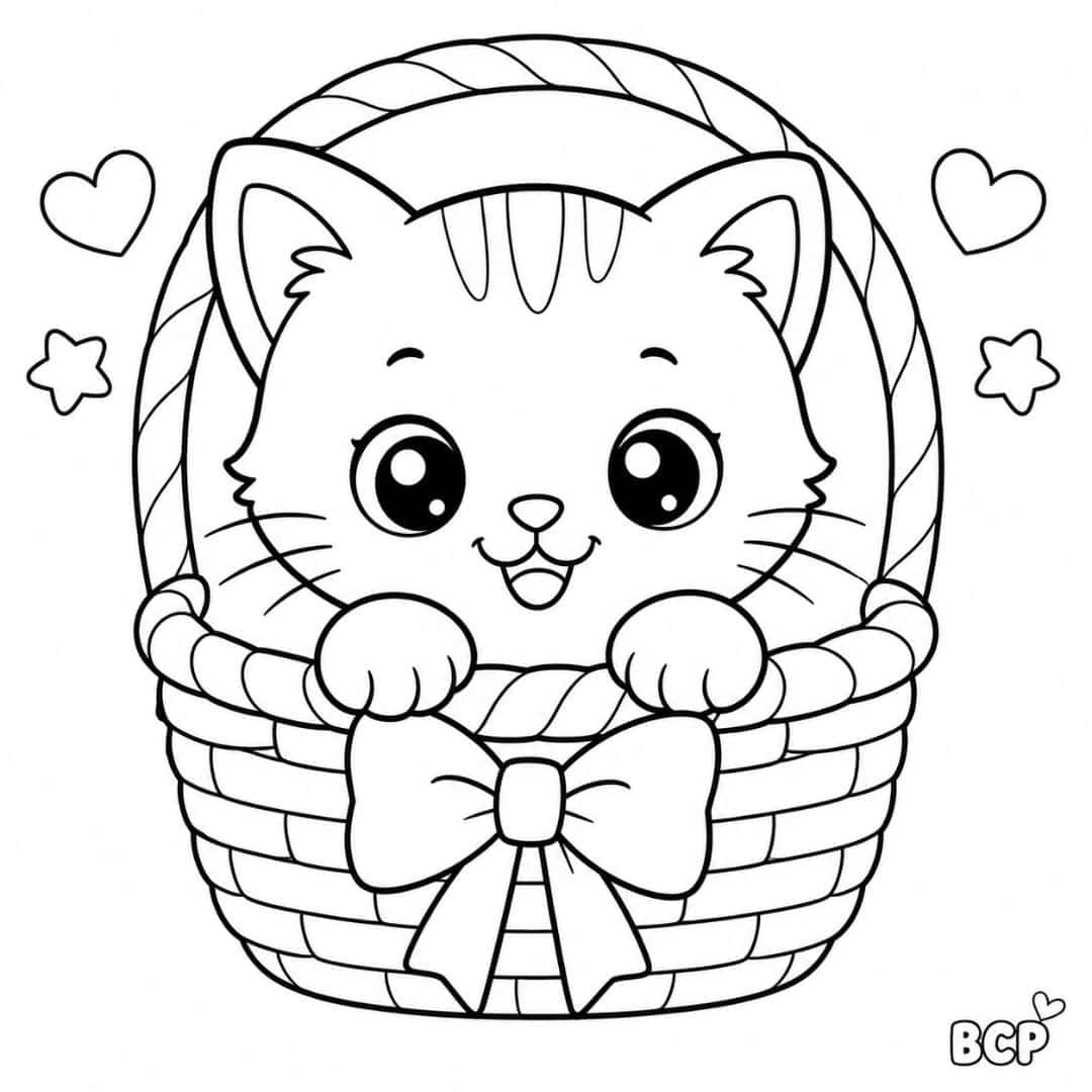 Cute little cat in a basket 