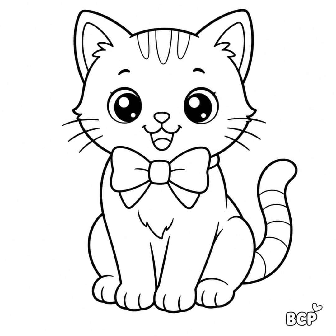 Cute cat wearing a bow tie coloring page