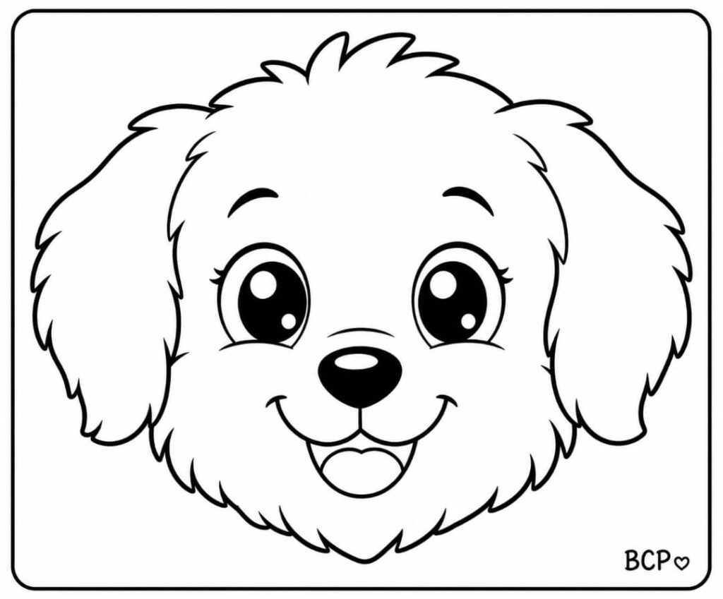 Fluffy dog face coloring page.