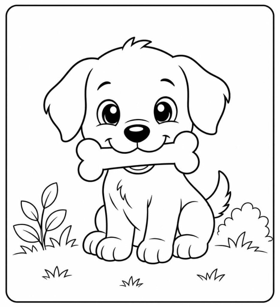 A playful puppy with a bone.