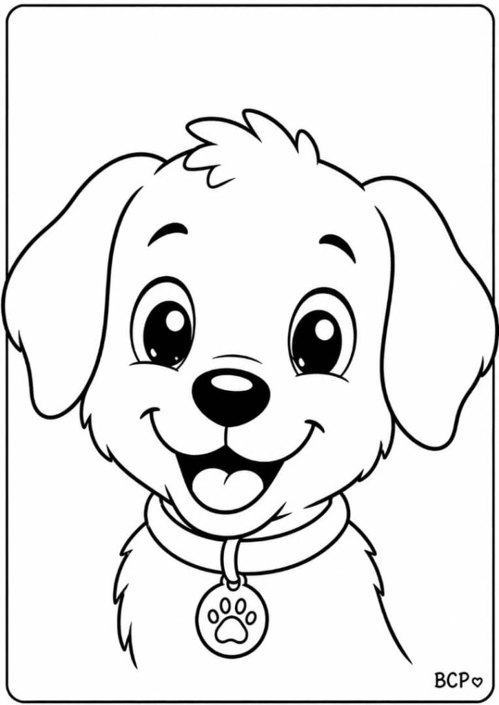 Smiling puppy face coloring page.