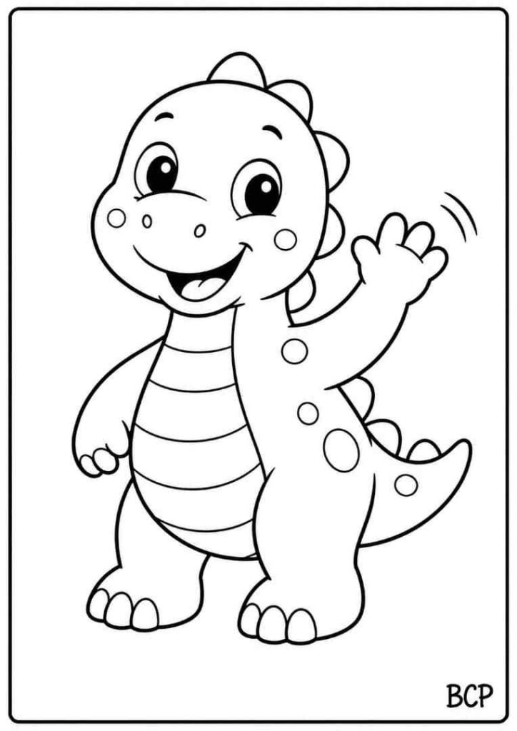 Baby dinosaur waving coloring page