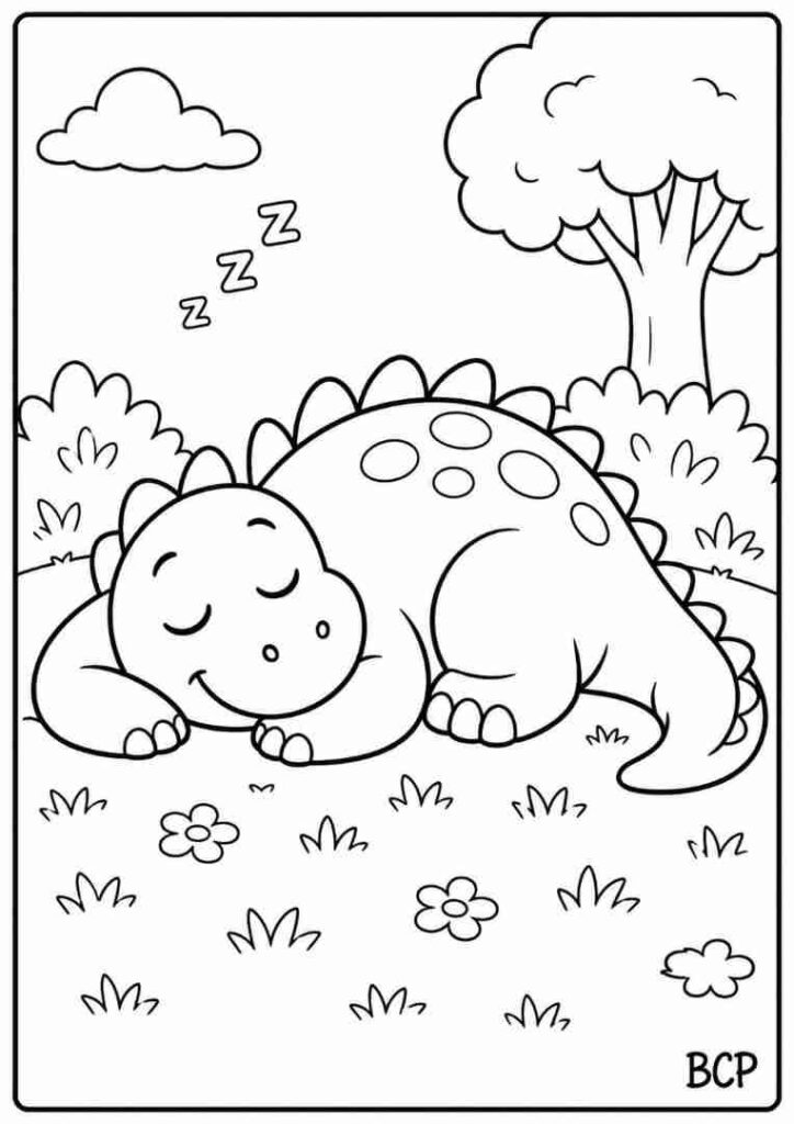 Sleeping dinosaur coloring page
