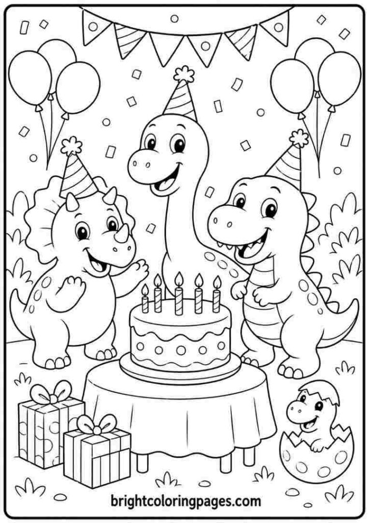 Dinosaur Birthday Party Coloring Page