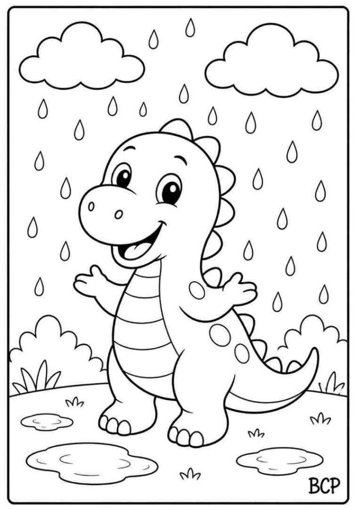 Dinosaur rain coloring page