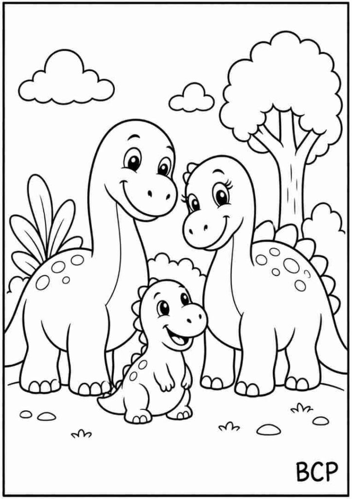 Dinosaur family coloring page