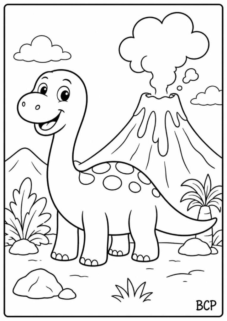 Dinosaur in a Volcano Landscape