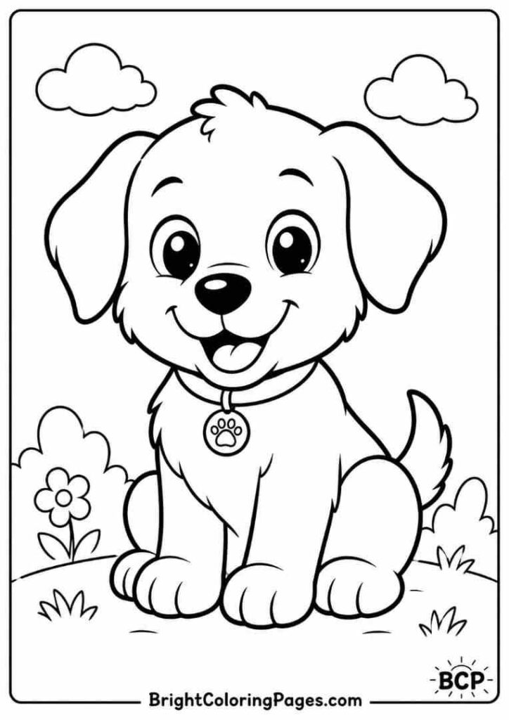 Cute baby puppy sitting happily with floppy ears,