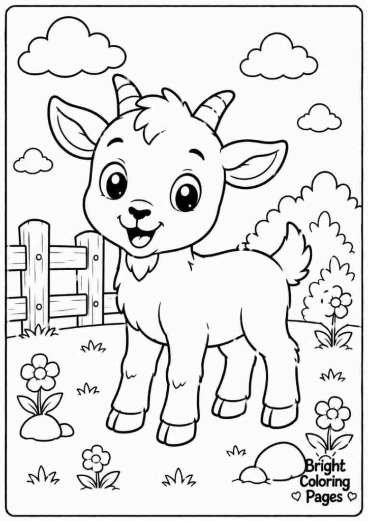 Cute baby goat smiling happily