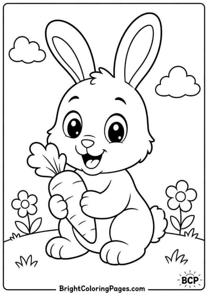Cute baby rabbit holding a carrot