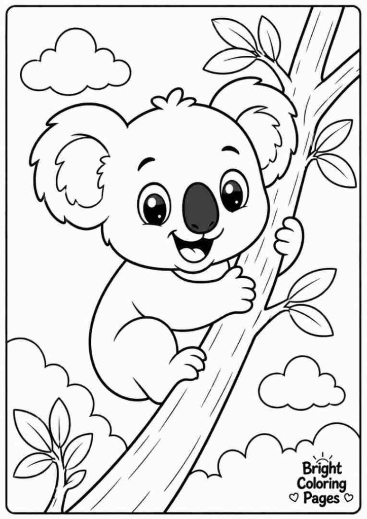 Adorable baby koala hugging a tree branch