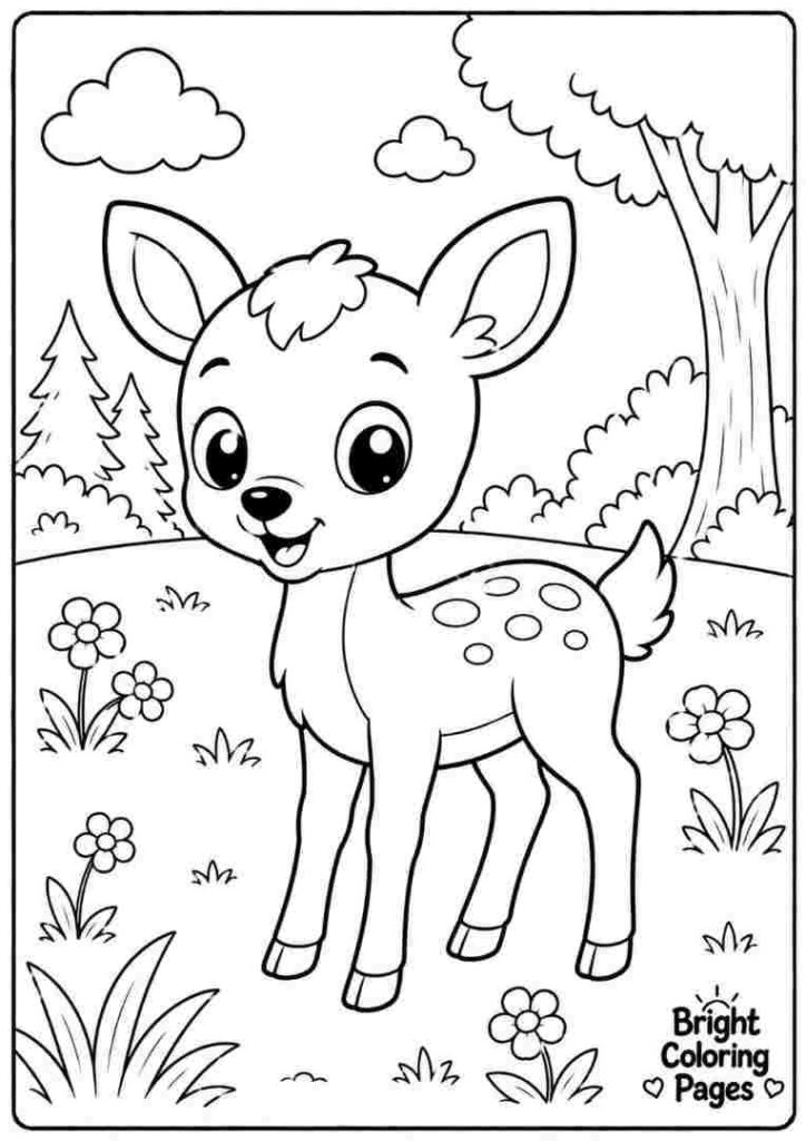 Friendly baby deer standing in a meadow