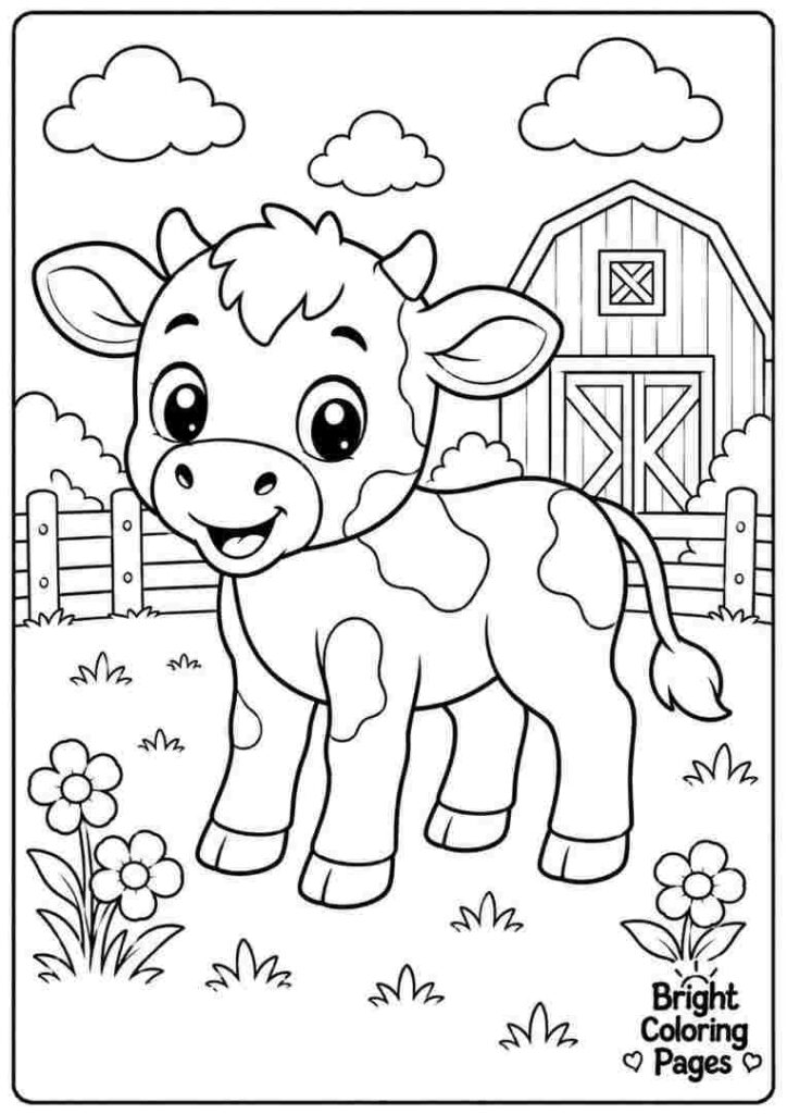 Cute baby calf standing in a farmyard