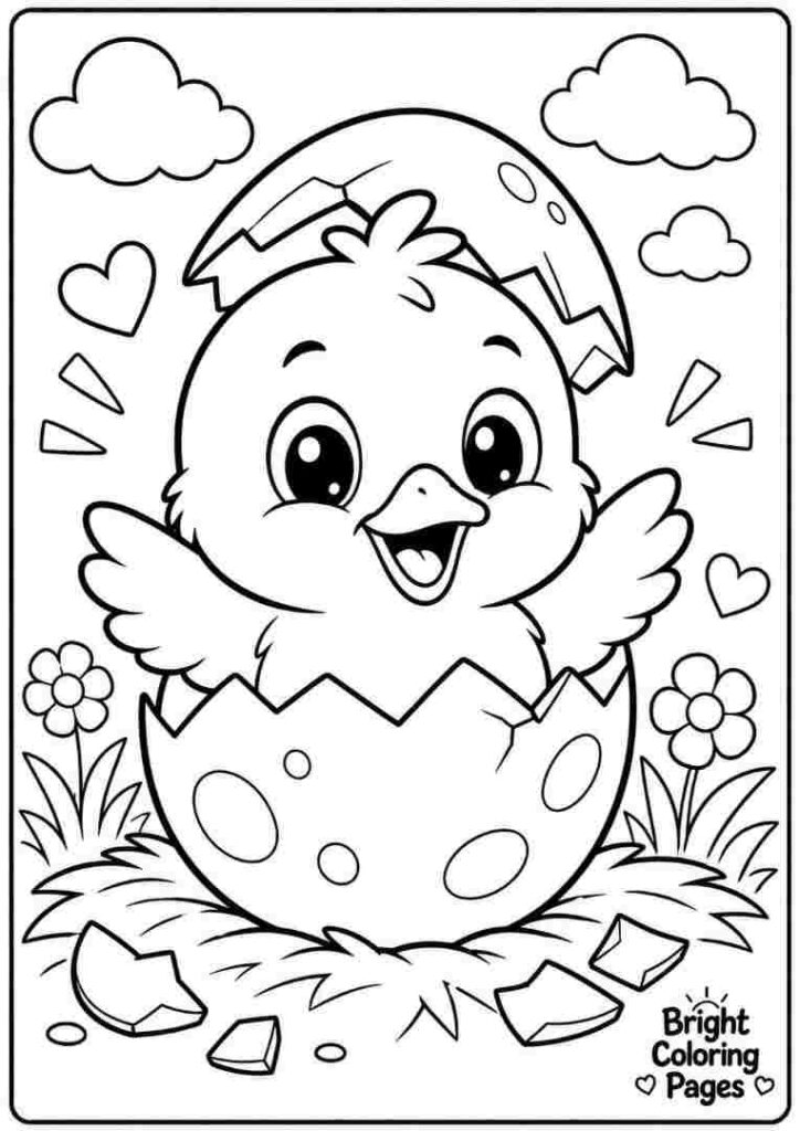 Cute baby chick hatching from an egg,