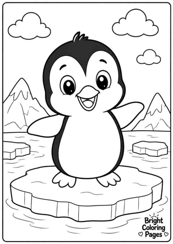 Cute baby penguin standing on ice