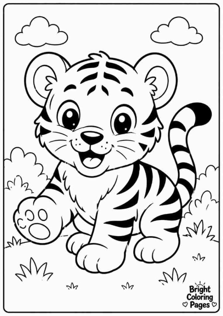 Cute tiger cub with playful expression
