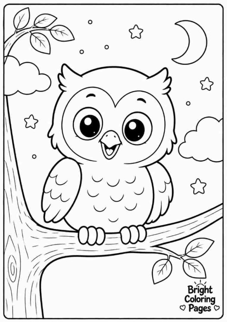 Adorable baby owl sitting on a tree branch