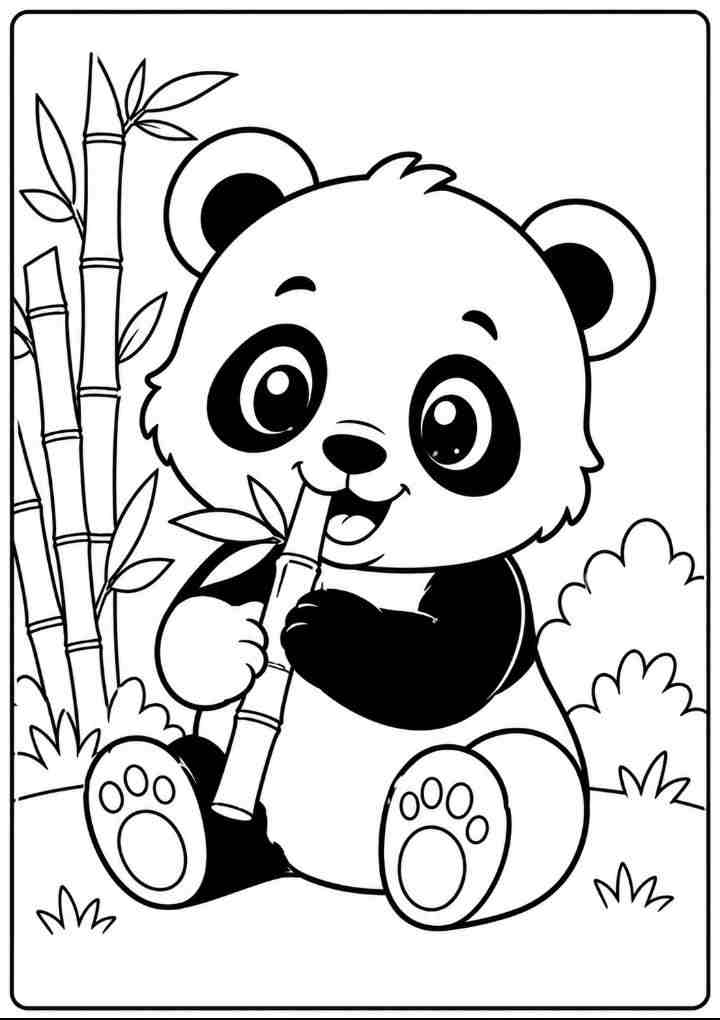 Cute baby panda sitting and eating bamboo