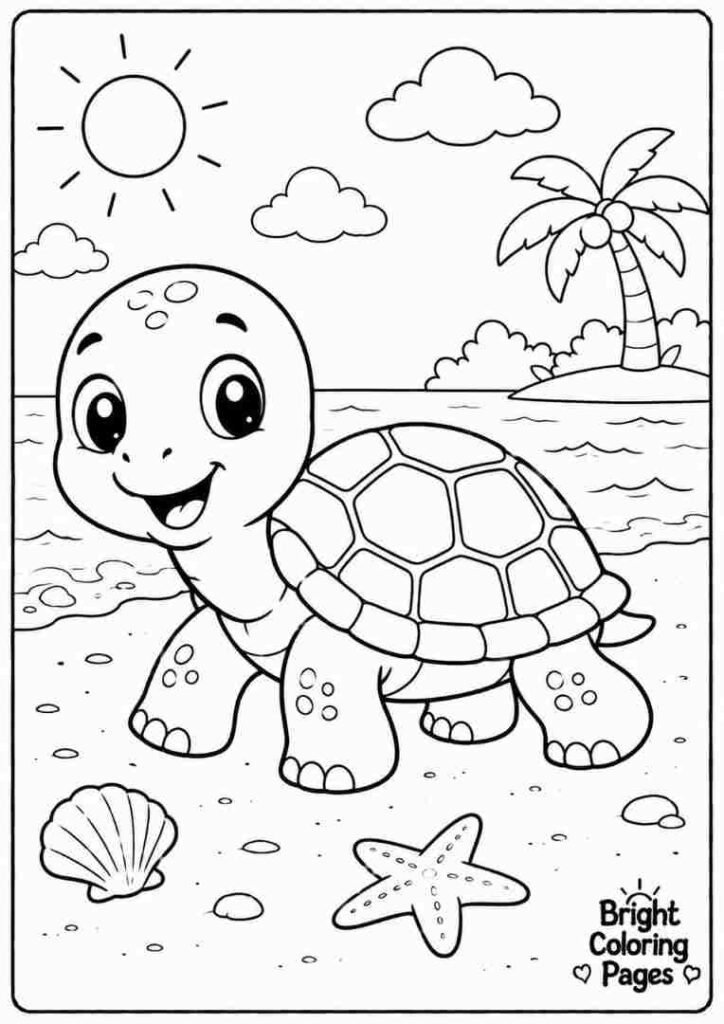 Friendly baby turtle walking on a beach,