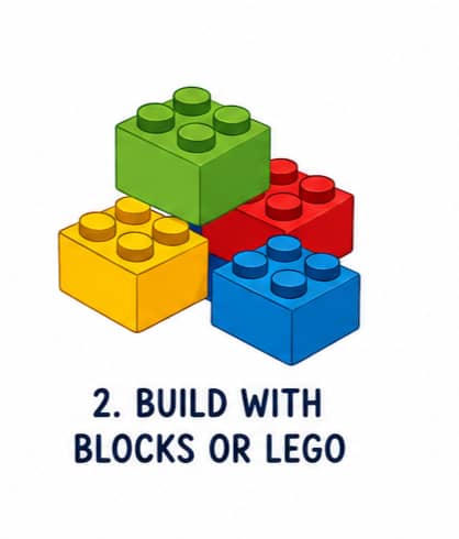 Building with blocks or Lego coloring activity for kids