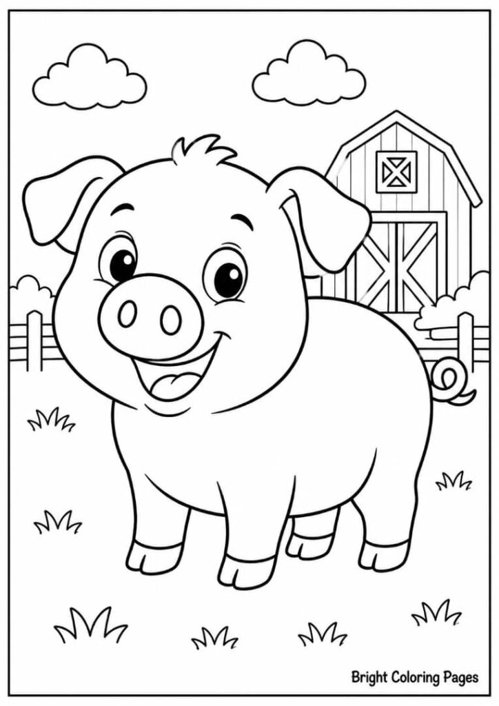 Happy pig coloring page for preschoolers