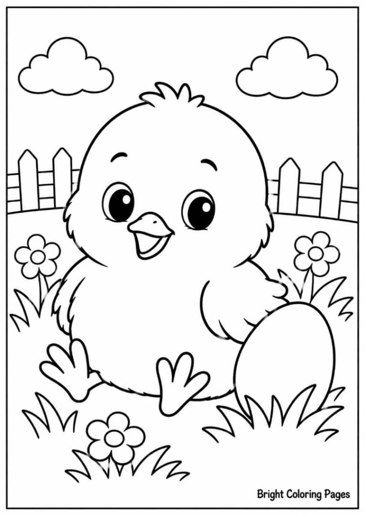  A baby chick sitting in the grass coloring page 