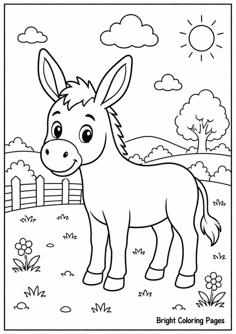 Donkey in the Field – A calm donkey with big ears.