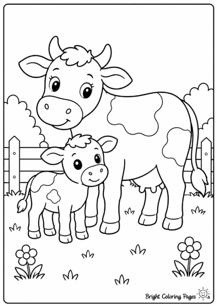 Calf and Cow – A baby calf next to its mother.