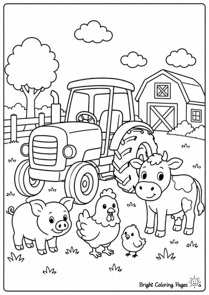 Farm Tractor and Animals – A simple tractor with animals nearby.