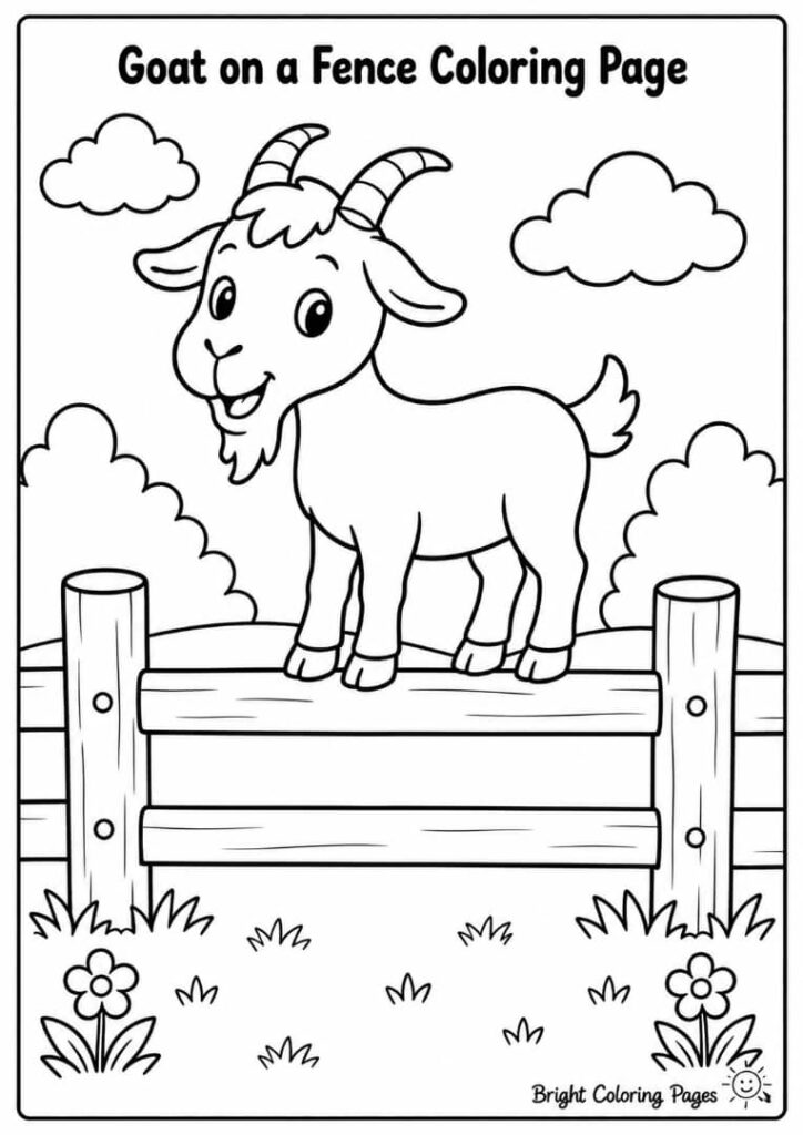 Goat on a Fence – A playful goat standing on a fence.
