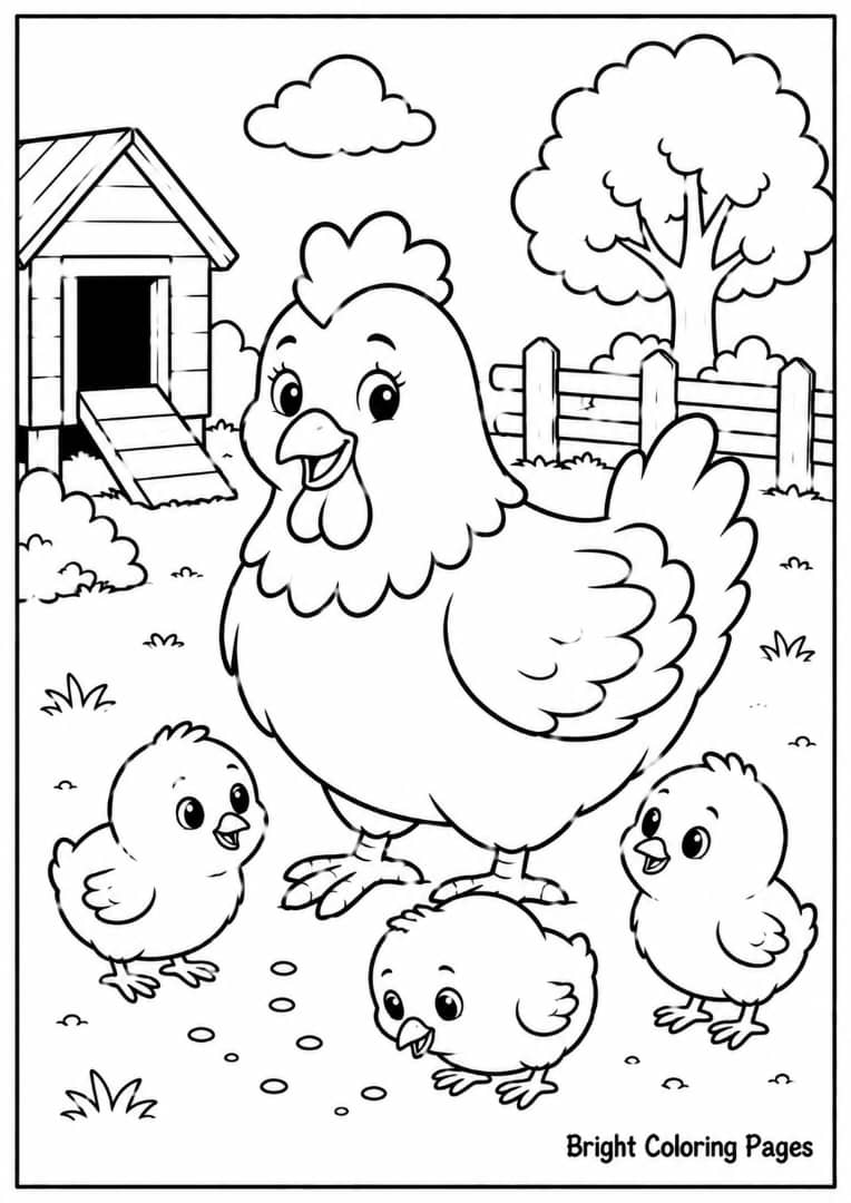 Mother Hen and Chicks – A hen with her little babies.