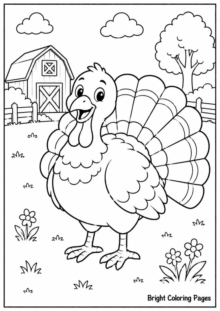 Turkey Thanksgiving Style – A friendly turkey with spread feathers.
