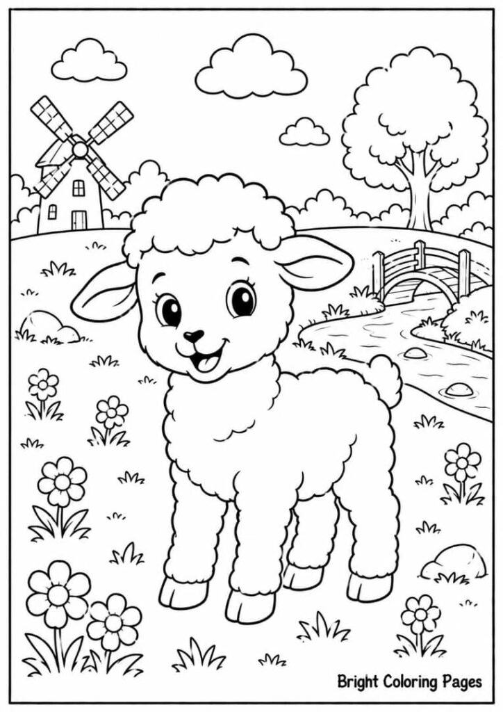 Lamb in the Meadow – A sweet lamb with curly wool.