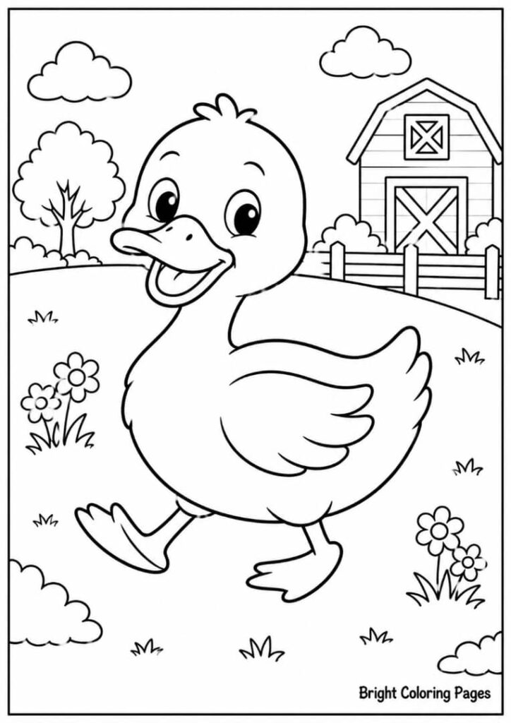 Cheerful Duck – A duck waddling near a pond.