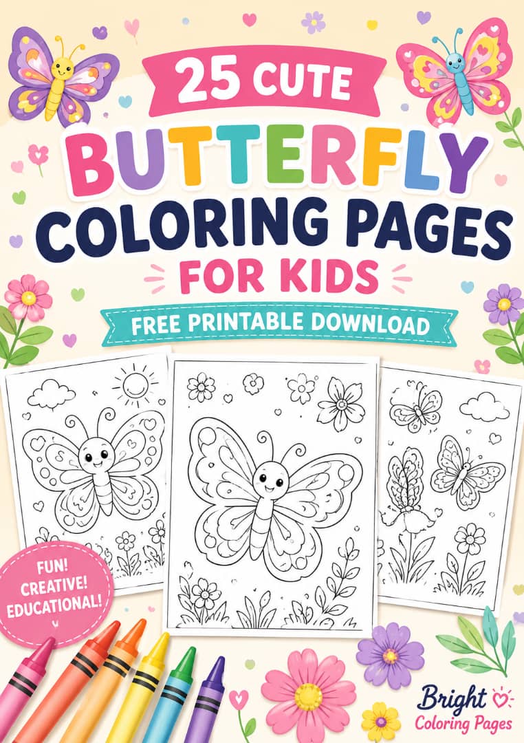 Cute butterfly coloring pages for kids free printable download