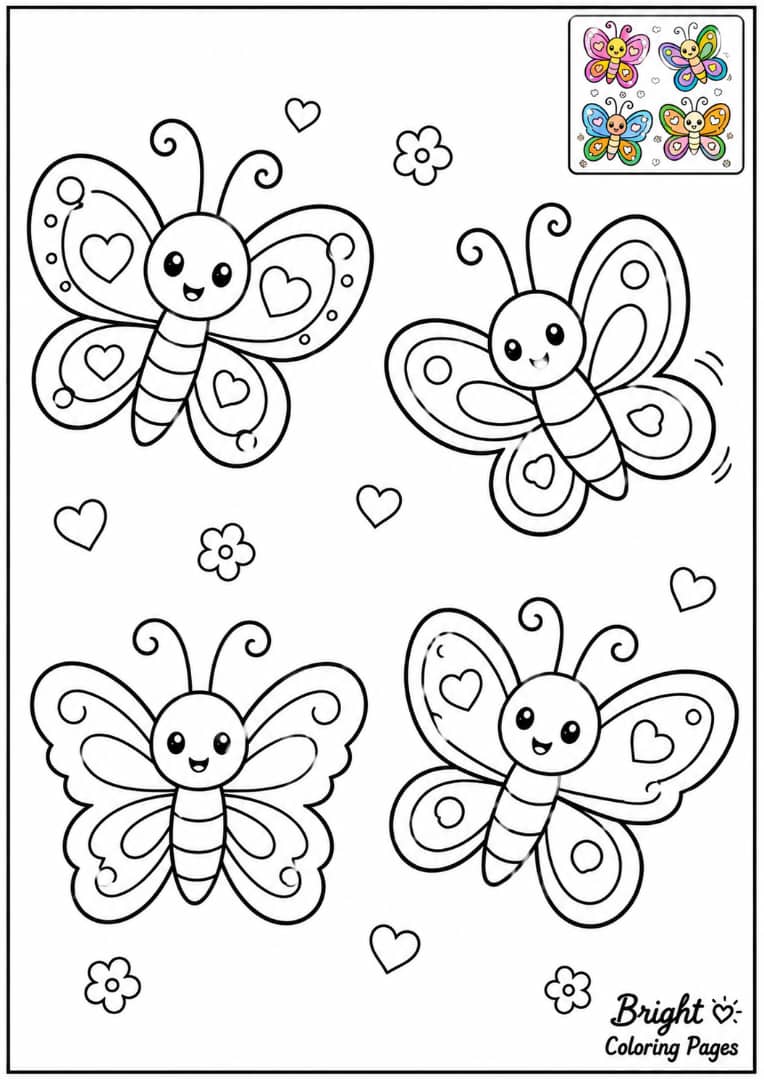 A set of four cute butterflies in different poses