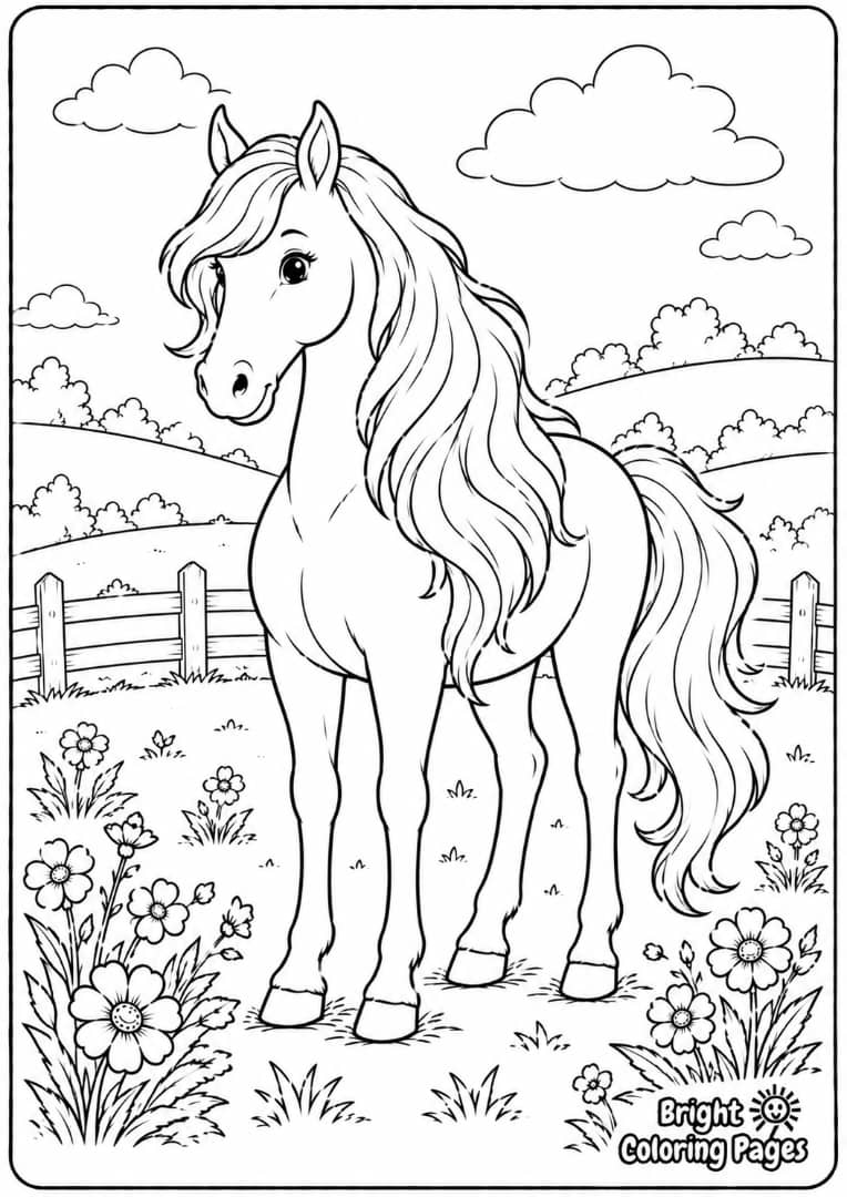 Horse with Long Mane - A beautiful horse with a flowing mane for kids who enjoy hair and detail.