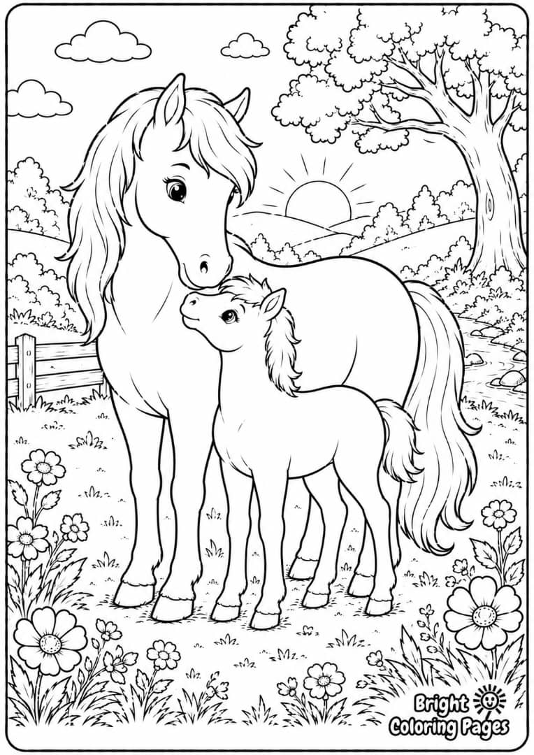 Horse Family Free Coloring page