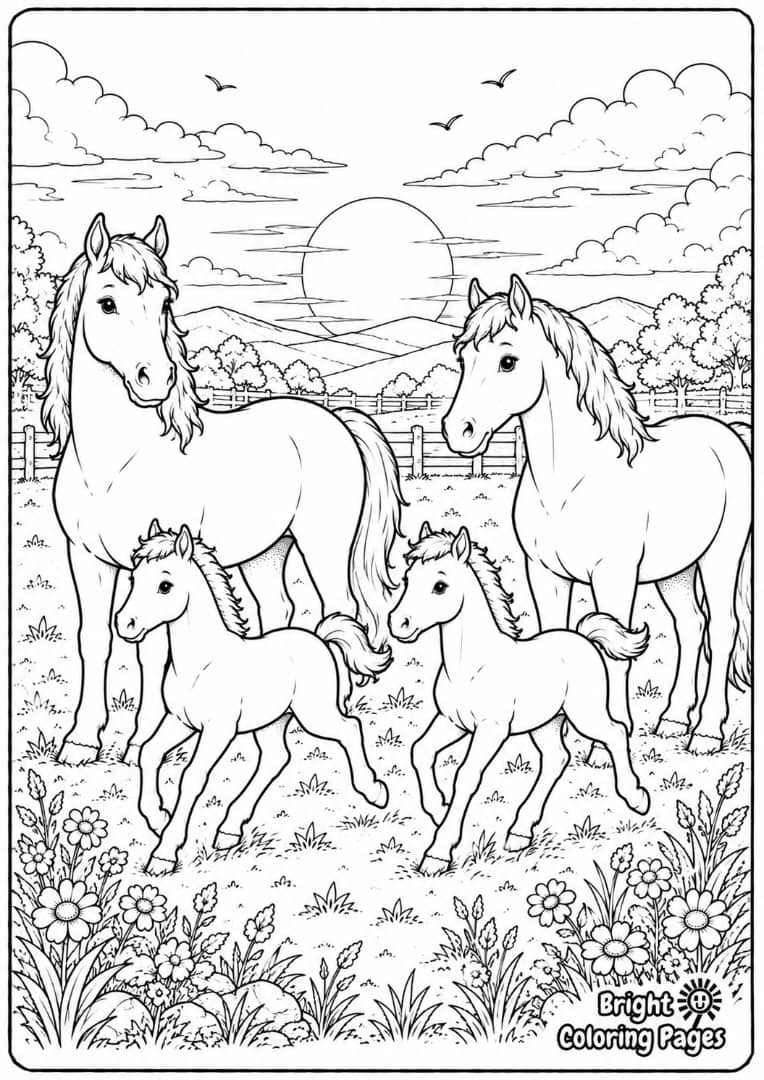 Horse Family at Sunset Free Printable Download