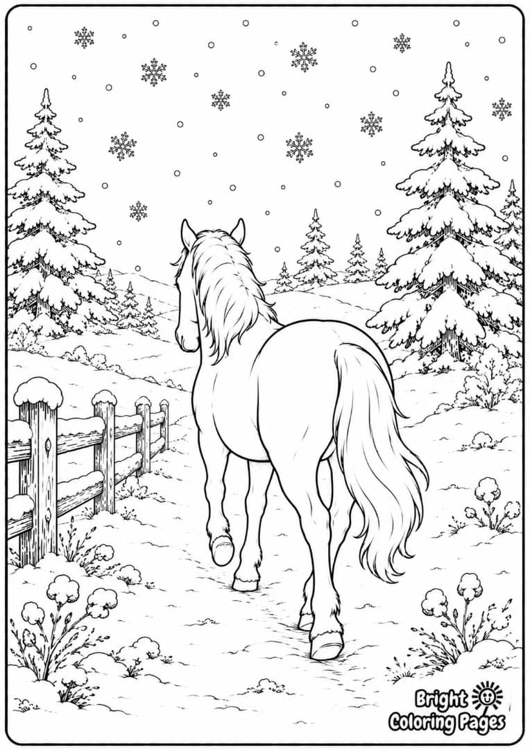 White Horse in the Snow free printable coloring pages