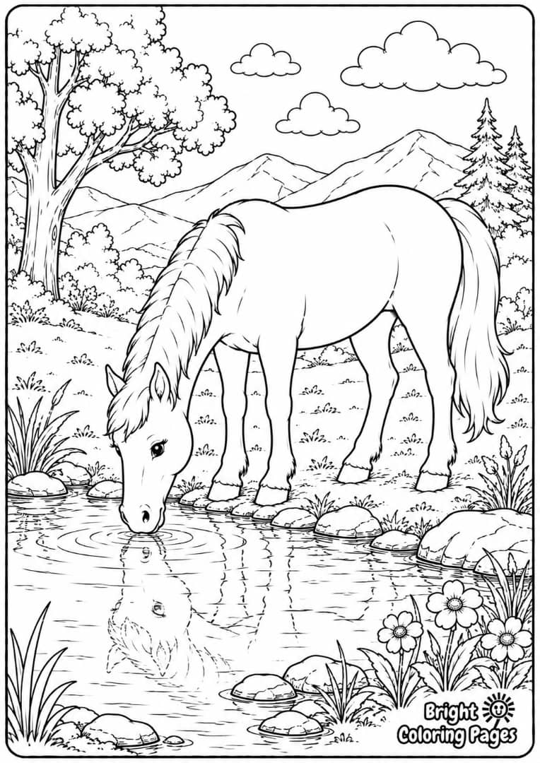 Horse Drinking Water Free coloring page