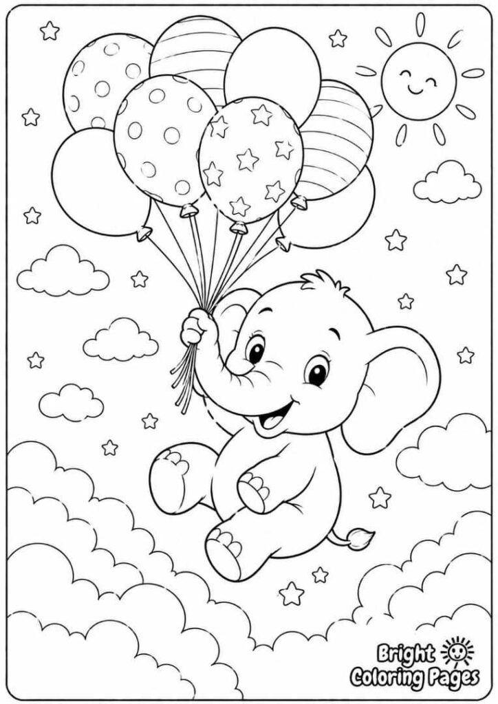 Elephant Flying with Balloons