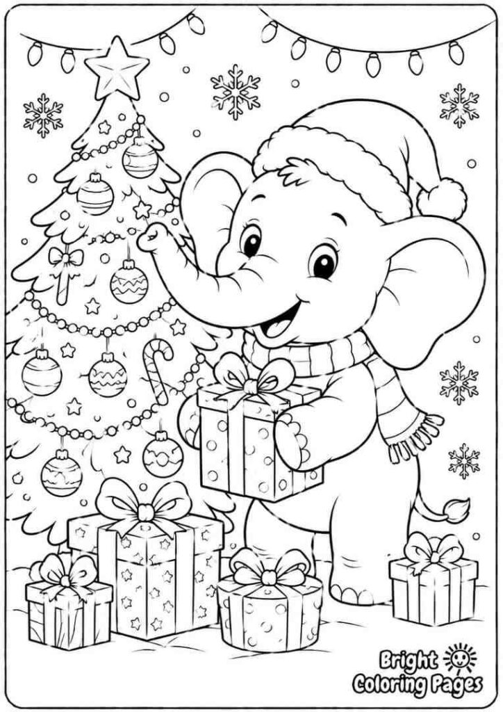 Christmas Elephant Free coloring page 