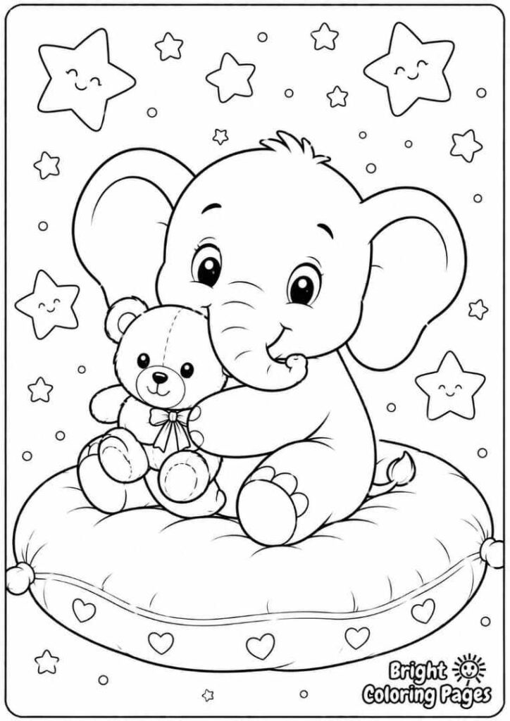Baby Elephant with Teddy Bear