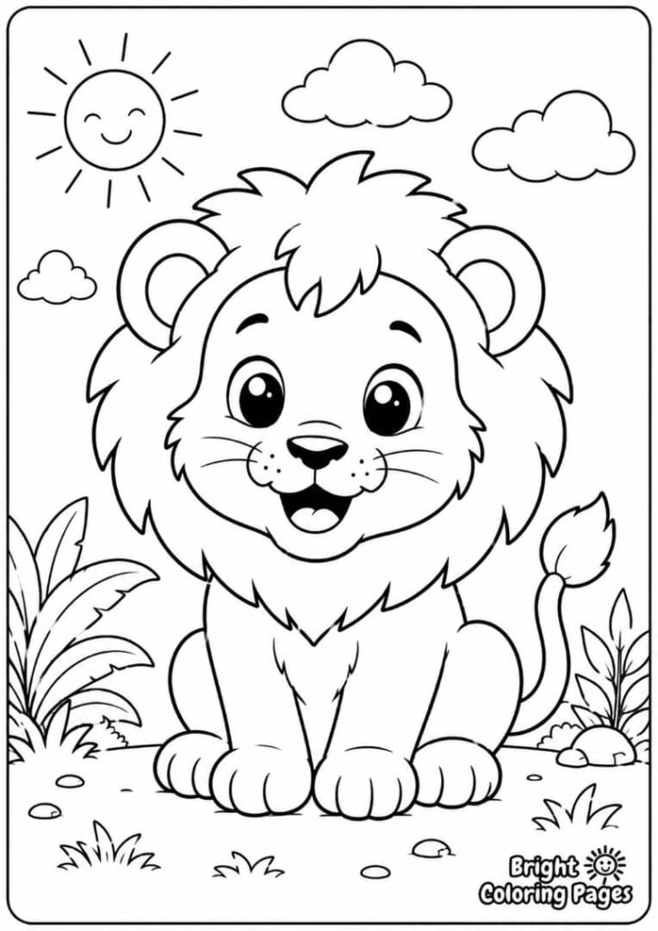 Smiling Baby Lion free coloring page