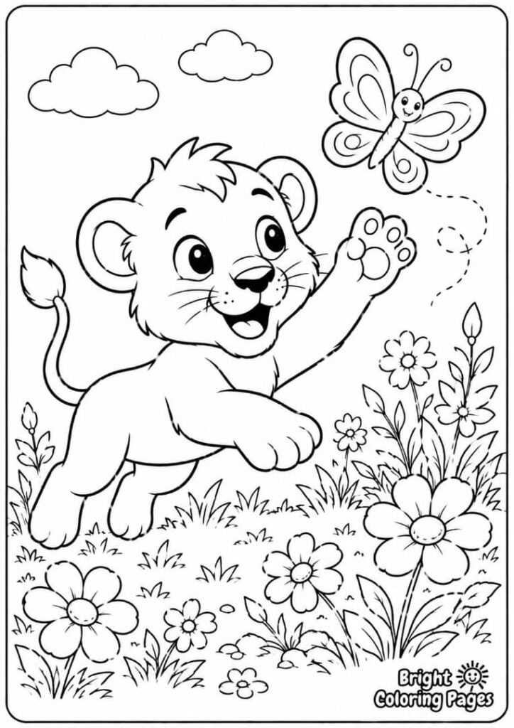 Playful Lion Cub with Butterfly