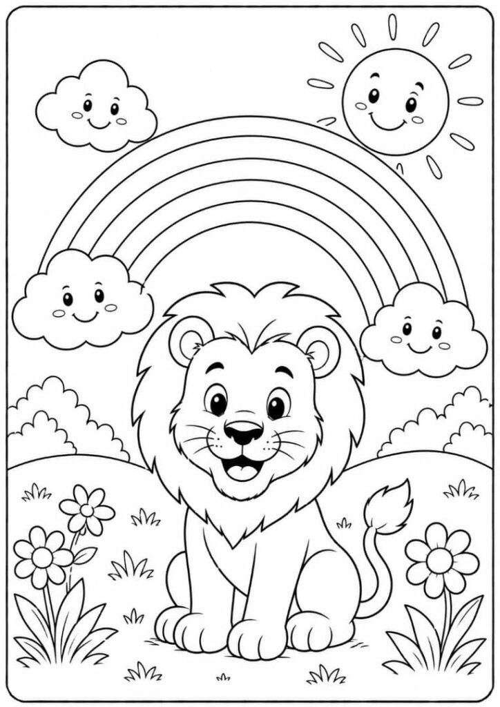 Lion with Rainbow and Sun