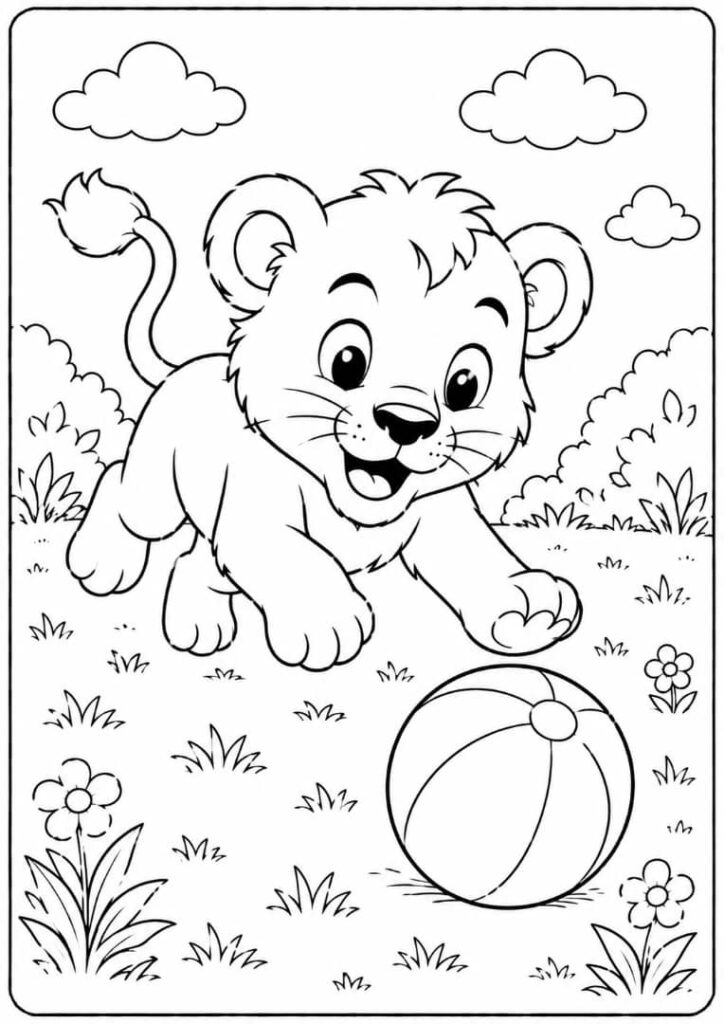 Lion Cub Playing with a Ball