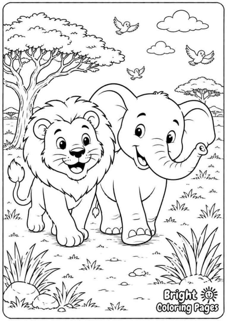 Lion and Elephant Friends
