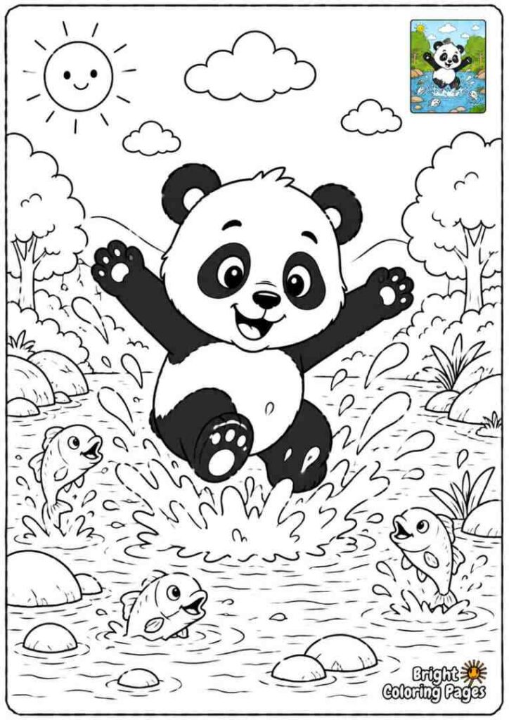 Panda Splashing in a River